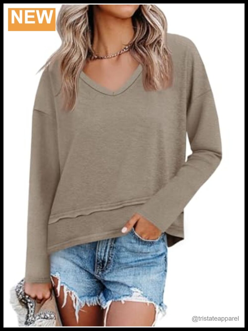Womens Long Sleeve V Neck T Shirt Casual Flowy Loose Fit Cotton Blend Top